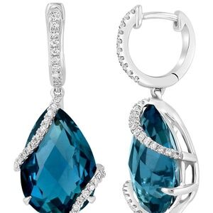 Effy London Blue Topaz & Diamond Drop Earrings – 14K White Gold